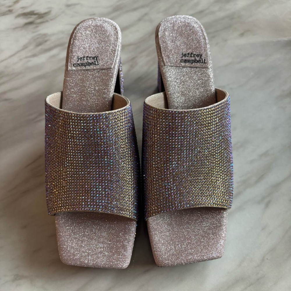 Purple & Gold Rhinestone Heels Sandals Slight Platform Jeffery Campbell size 8.5 - Picture 2 of 7